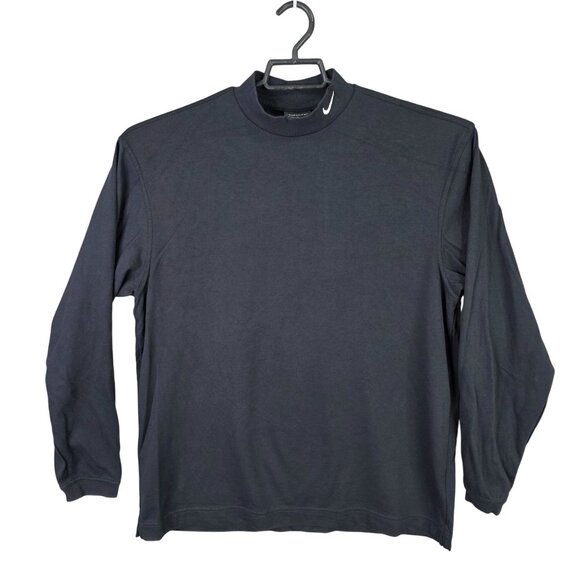 Mens Nike Golf Black Dri Fit Shirt Mock Neck Long Sleeve Cotton Blend Size L - Picture 1 of 8